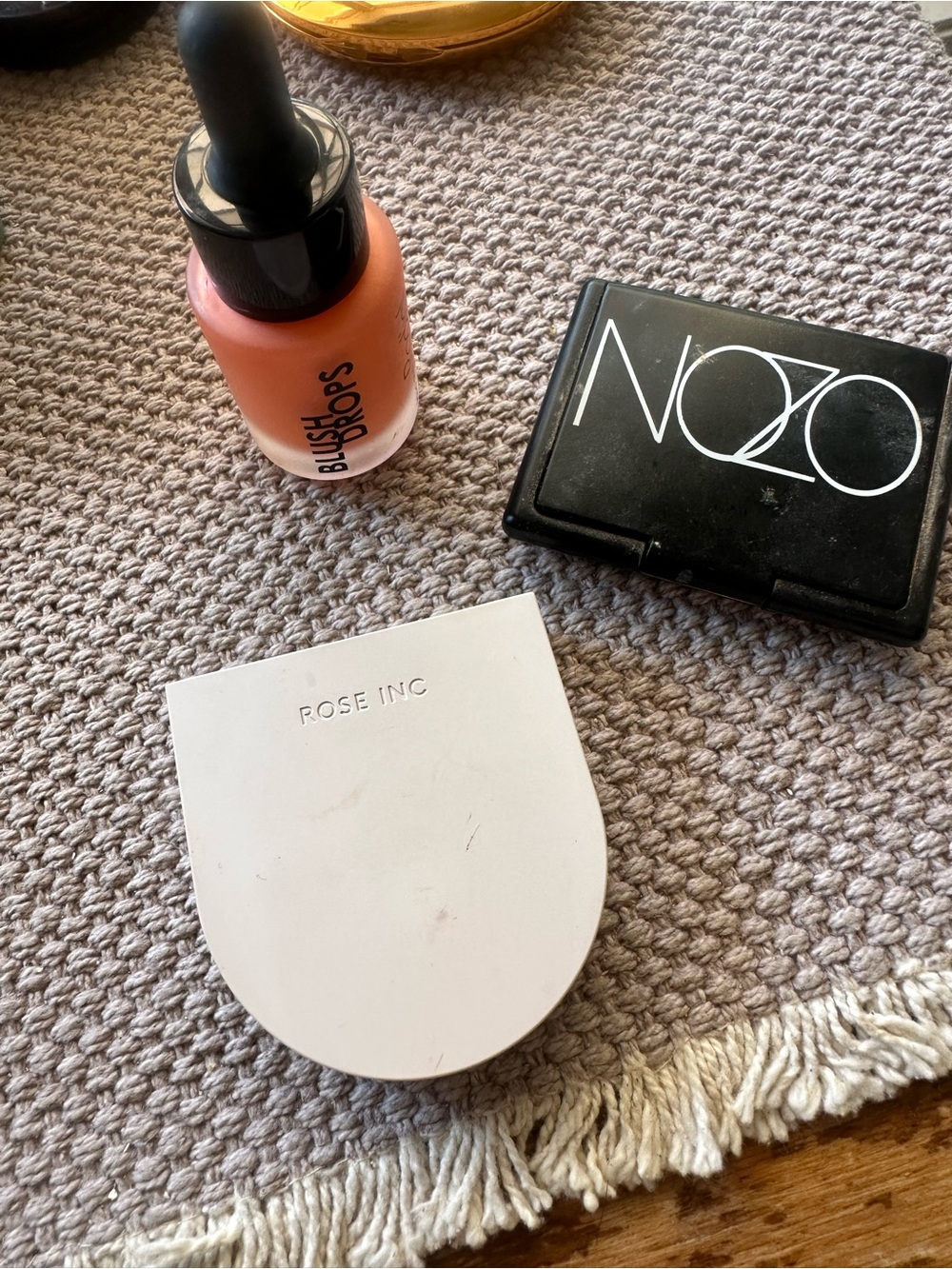 3 blushes in Rose Inc  and Liquid Blush Drops in Peachy Coral
